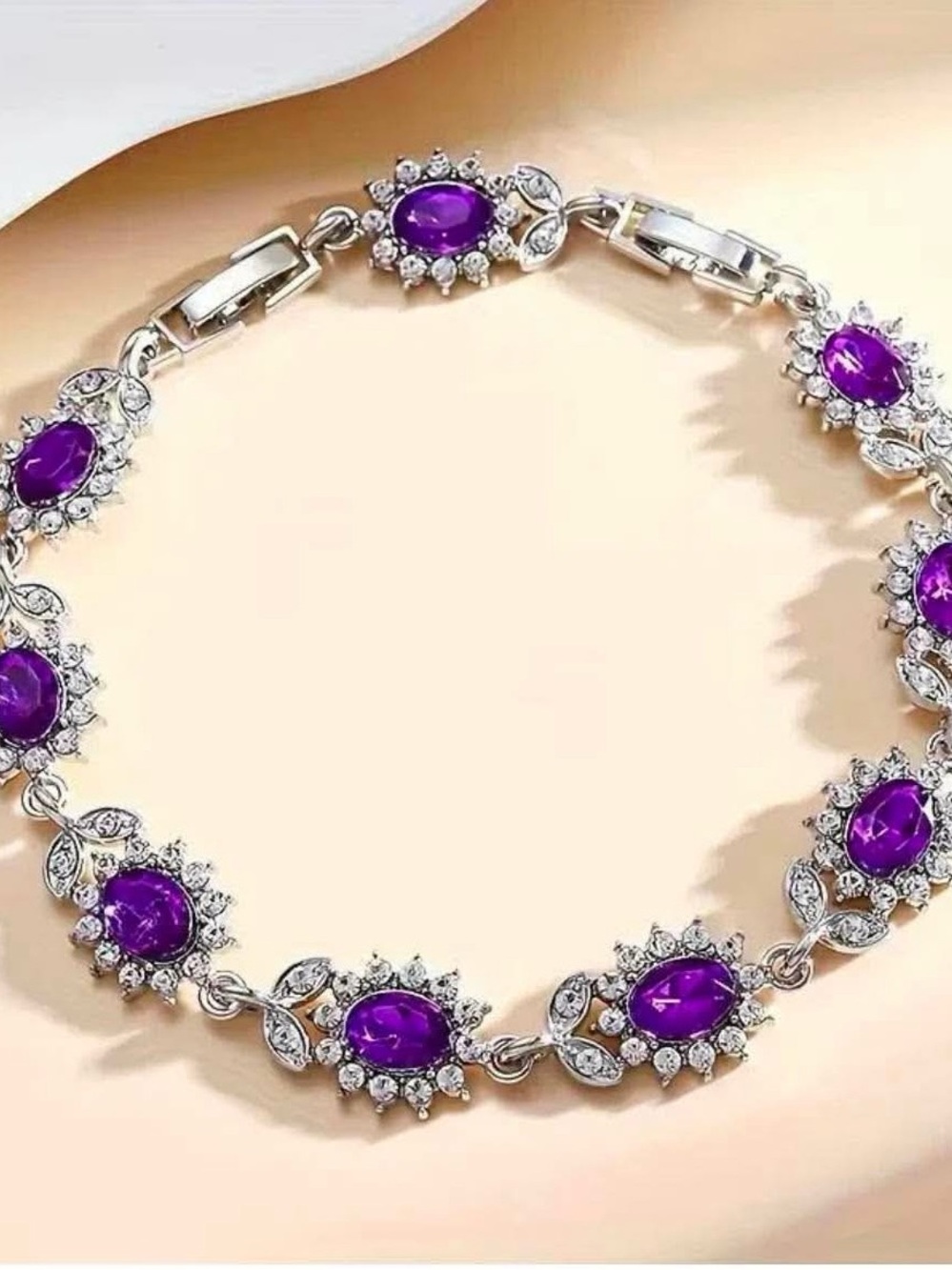 Silver Bracelet with Purple Amethyst Stones